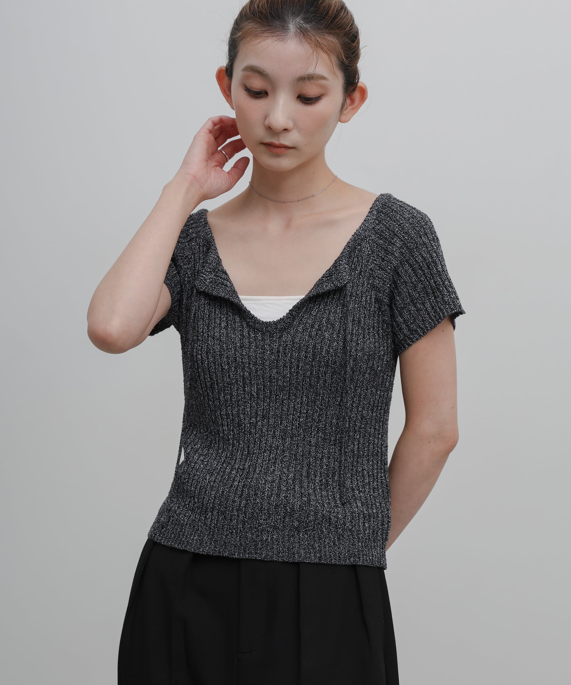SELECT MOCA フロントデザインコンパクトリブニット セレクトモカ トップス ニット