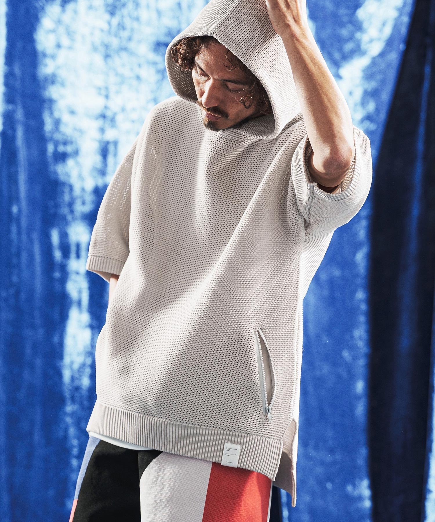 ANGENEHM mpa4080- Sheer Mesh Airy Knit Hoodie ニットパーカー カンビオ トップス パーカー・フーディー グレー ブラック【送料無料】