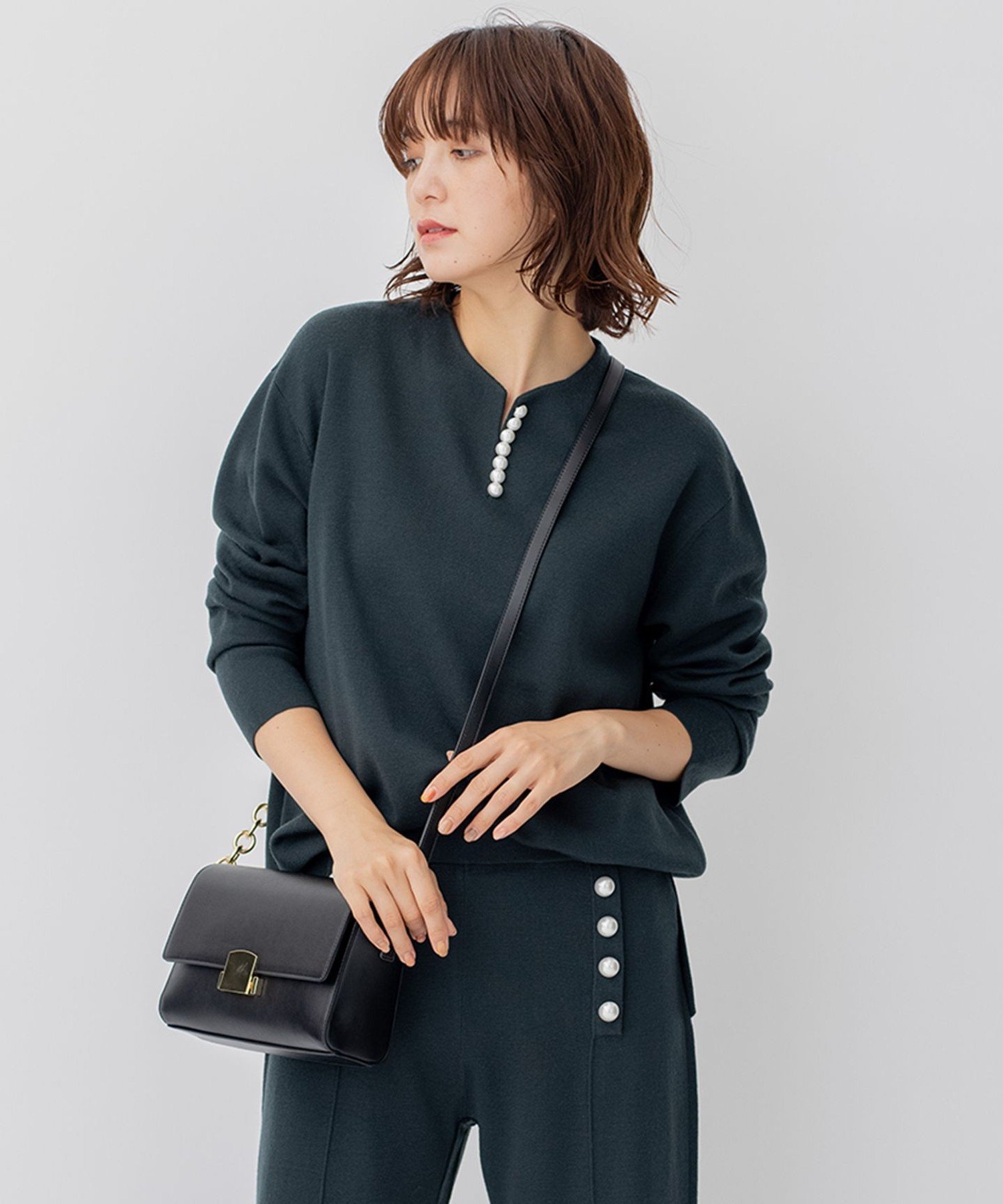 【SALE／20%OFF】23区 ウールブレンド ラインパール プルオーバー ニジュウサンク トップス ニット グリーン ホワイト ブラック ネイビー【送料無料】のサムネイル