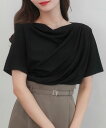【SALE/30%OFF】JUNOAH CENEA ドレープ半袖トップス ジュノア トップス シャツ・ブラウス ホワイト グレー ブラック【送料無料】