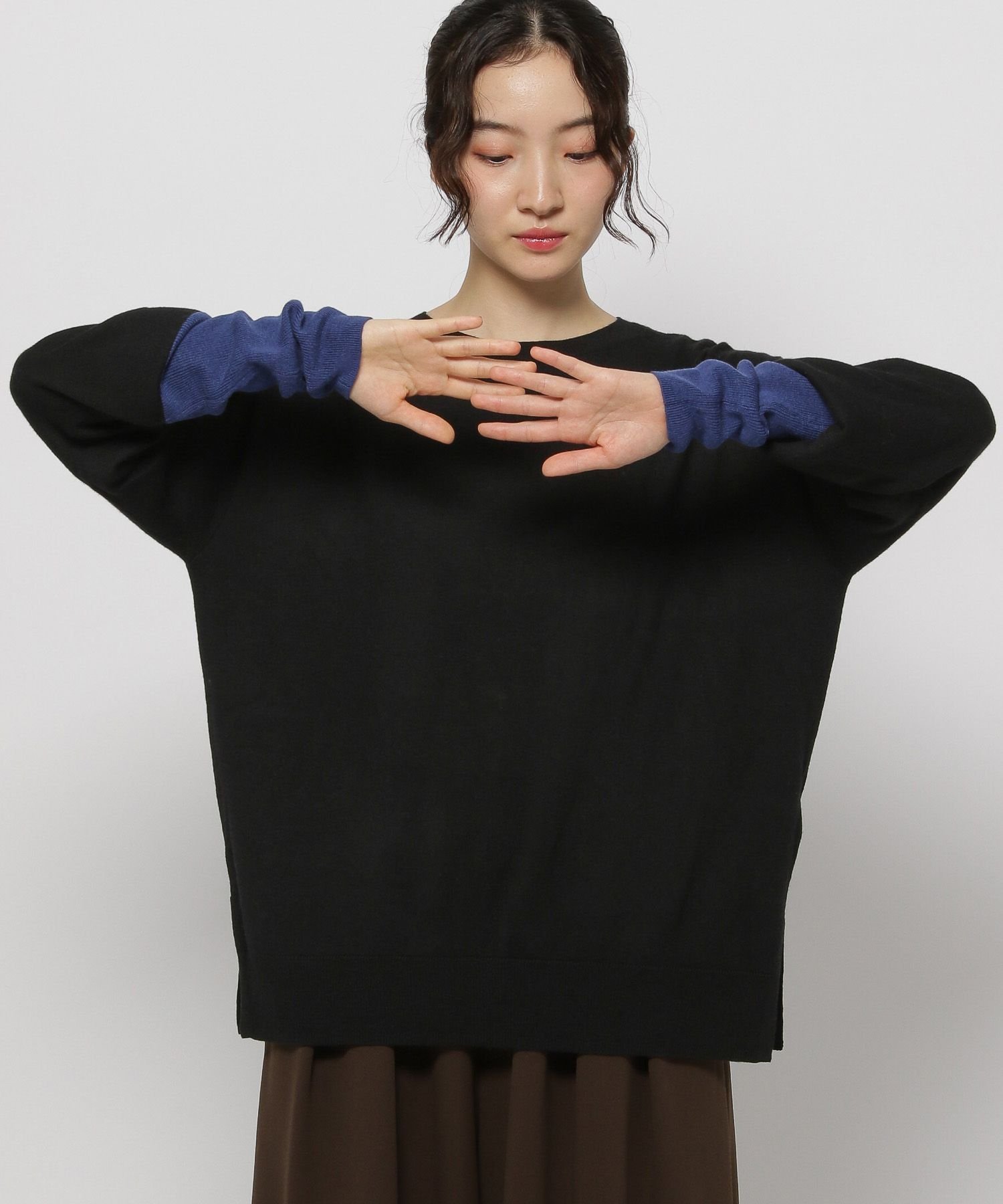 niko and ... カシミヤ混配色ニットプルオーバー ニコアンド トップス ニット ブラック ネイビー【送料無料】のサムネイル