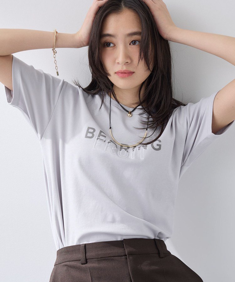 【UVケア/選べるグラフィック】スムースジャージTシャツ インディヴィ トップス カットソー・Tシャツ ホワイト グレー