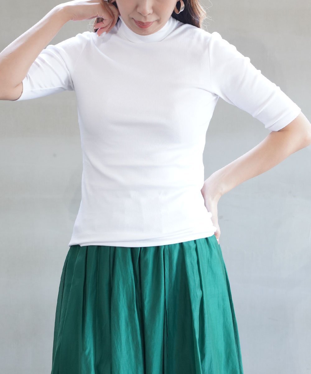 PUPULA ププラ デジタルリブ 5分袖 タートルネック カットソー ブルーコムブルー トップス カットソー・Tシャツ