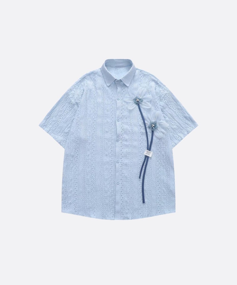 U:UME Emboss Flower Jacquard Shirt ユーム トップス シャツ・ブラウス ブルー
