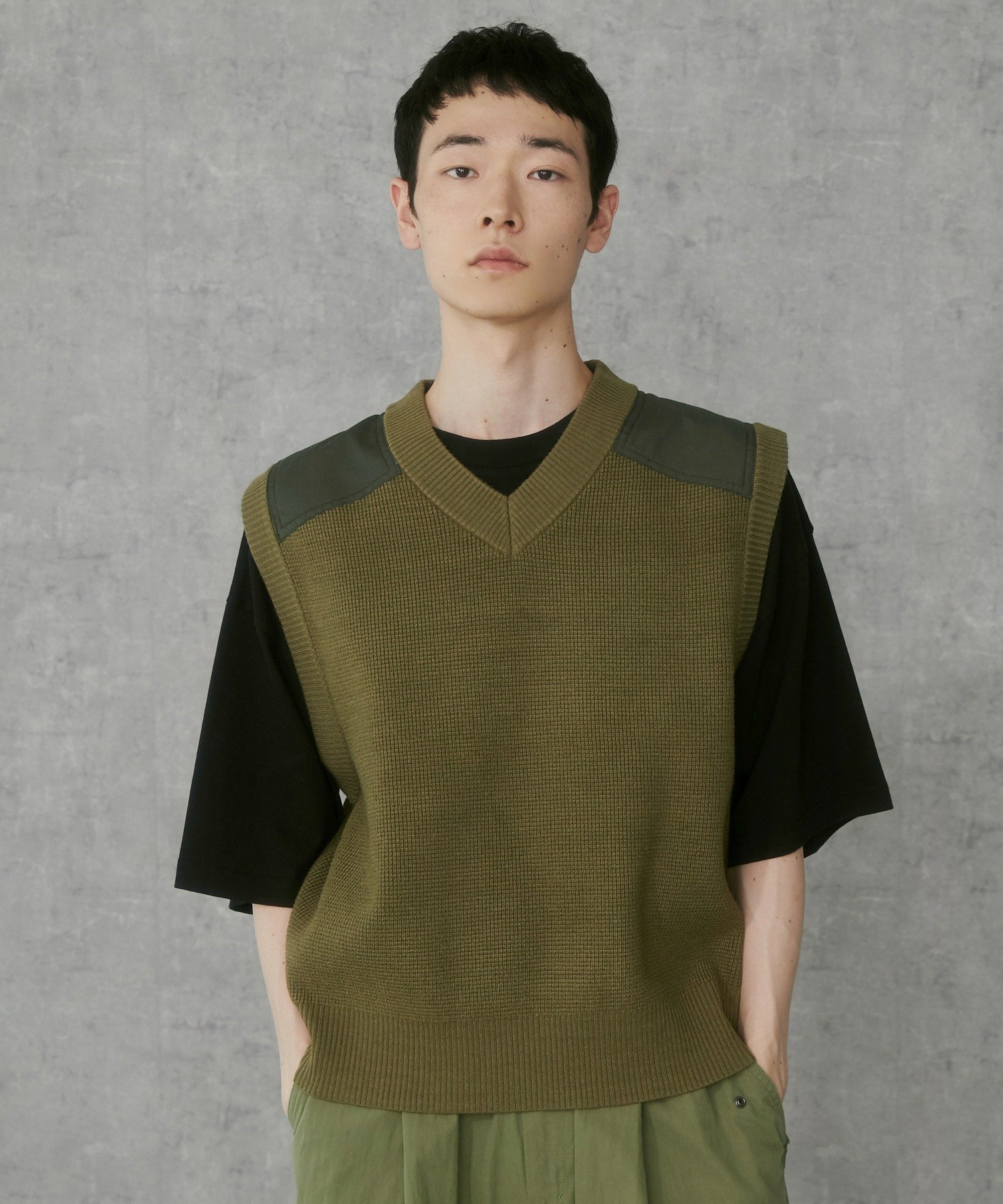 【SALE/25%OFF】WEGO MEN'S Vネックニットベスト ウィゴー トップス ニット カーキグリーン ブラック