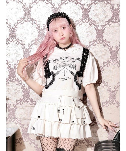 NOEMIE うさみみレースホックショートパーカー ノエミー トップス パーカー・フーディー ホワイト ピンク【送料無料】