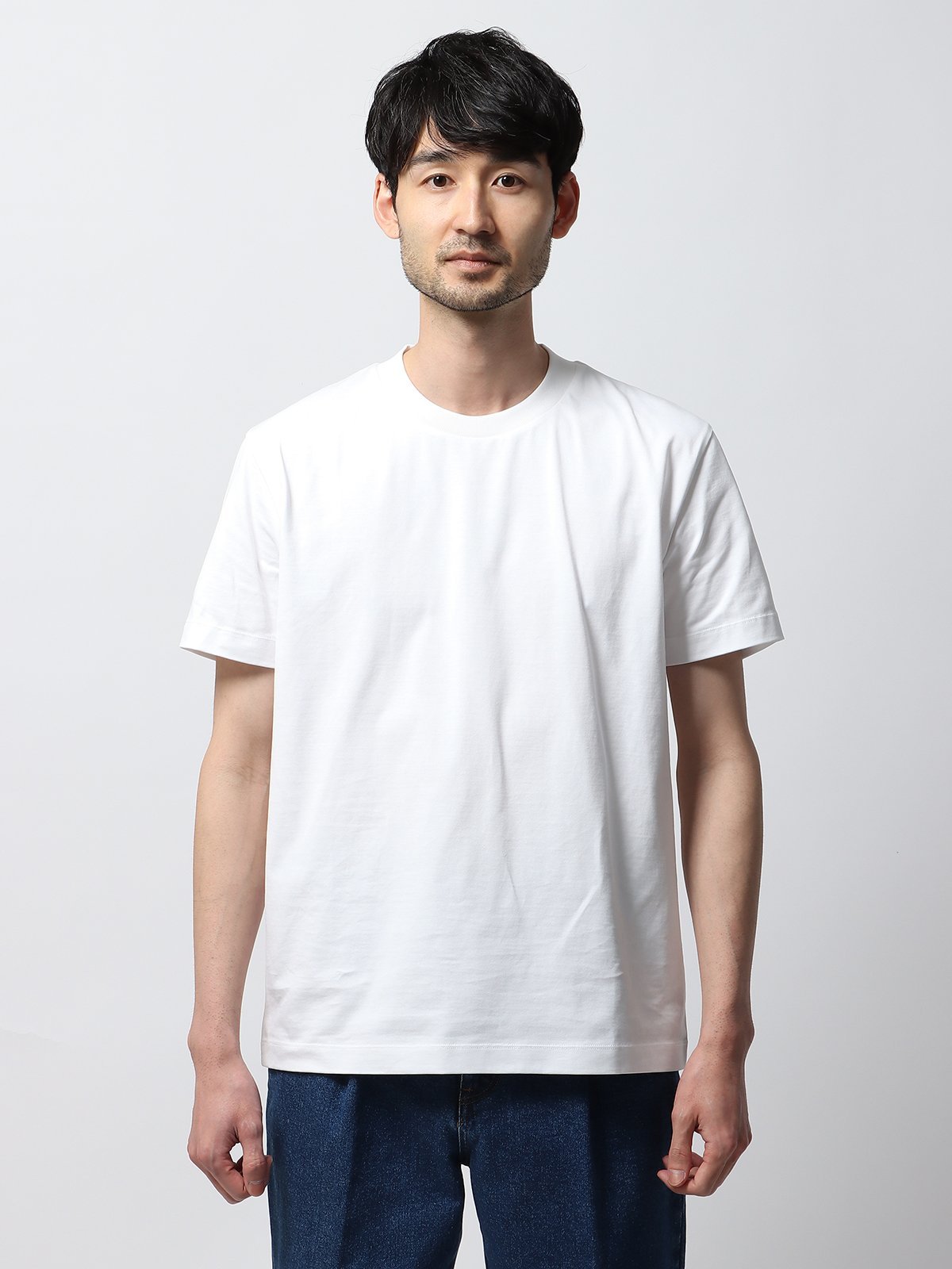 SUIT SQUARE クルーネックTシャツ 半袖 ウォッシャブル ガス焼きコットン天竺 無地 スーツ スクエア トップス カットソー・Tシャツ ホワイト