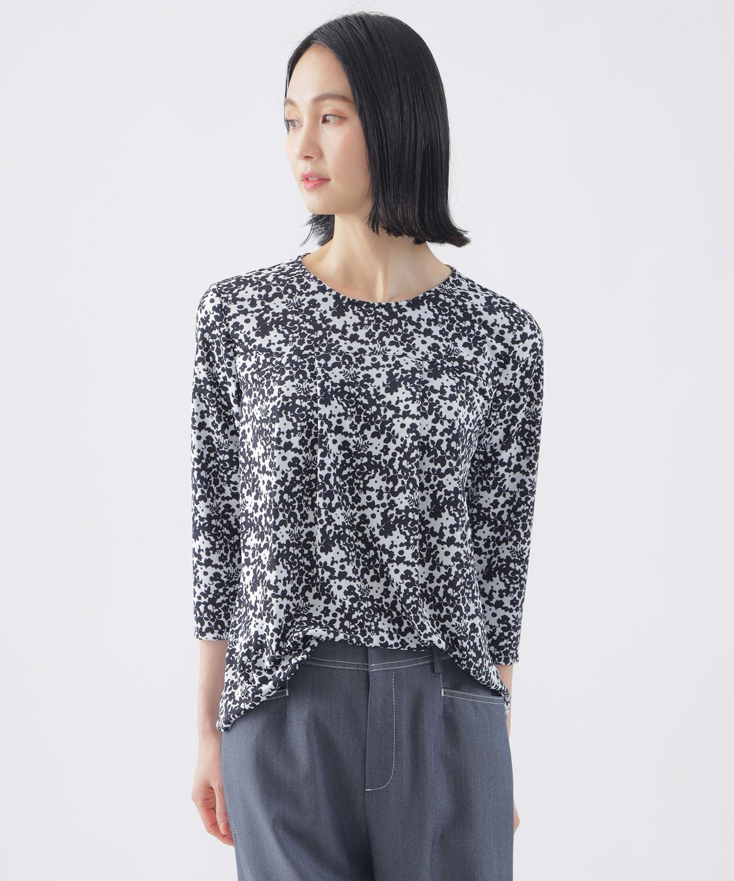 【SALE／42%OFF】TRANS WORK 【吸水速乾】【接触冷感】【UV対策】【ウォッシャブル】カモフラワーエアファインカットソー トランスワーク トップス カットソー・Tシャツ ネイビー ベージュ【送料無料】