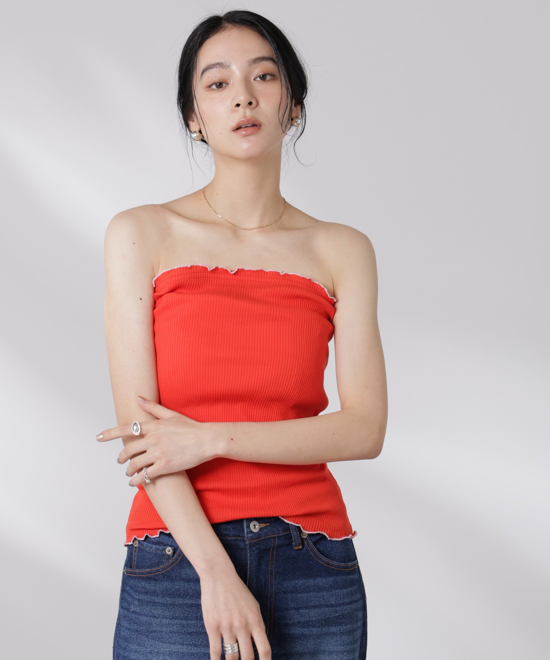 NANO universe OperaSPORT/ROSETTE SEAMLESS TUBETOP ナノユニバース トップス カットソー・Tシャツ レッド