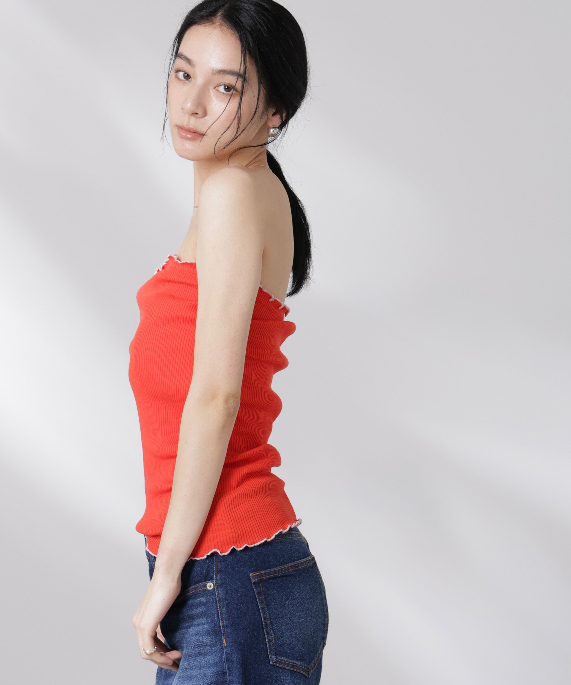 NANO universe OperaSPORT/ROSETTE SEAMLESS TUBETOP ナノユニバース トップス カットソー・Tシャツ レッド
