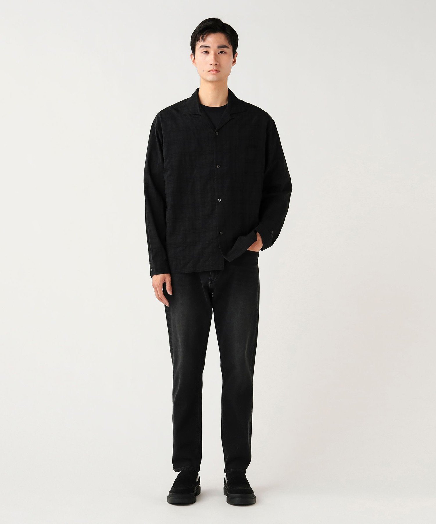 BEAMS HEART MEN コットン レーヨン シャドー チェック オープン カラー シャツ ビームス ハート トップス シャツ・ブラウス ブラック ベージュ【送料無料】