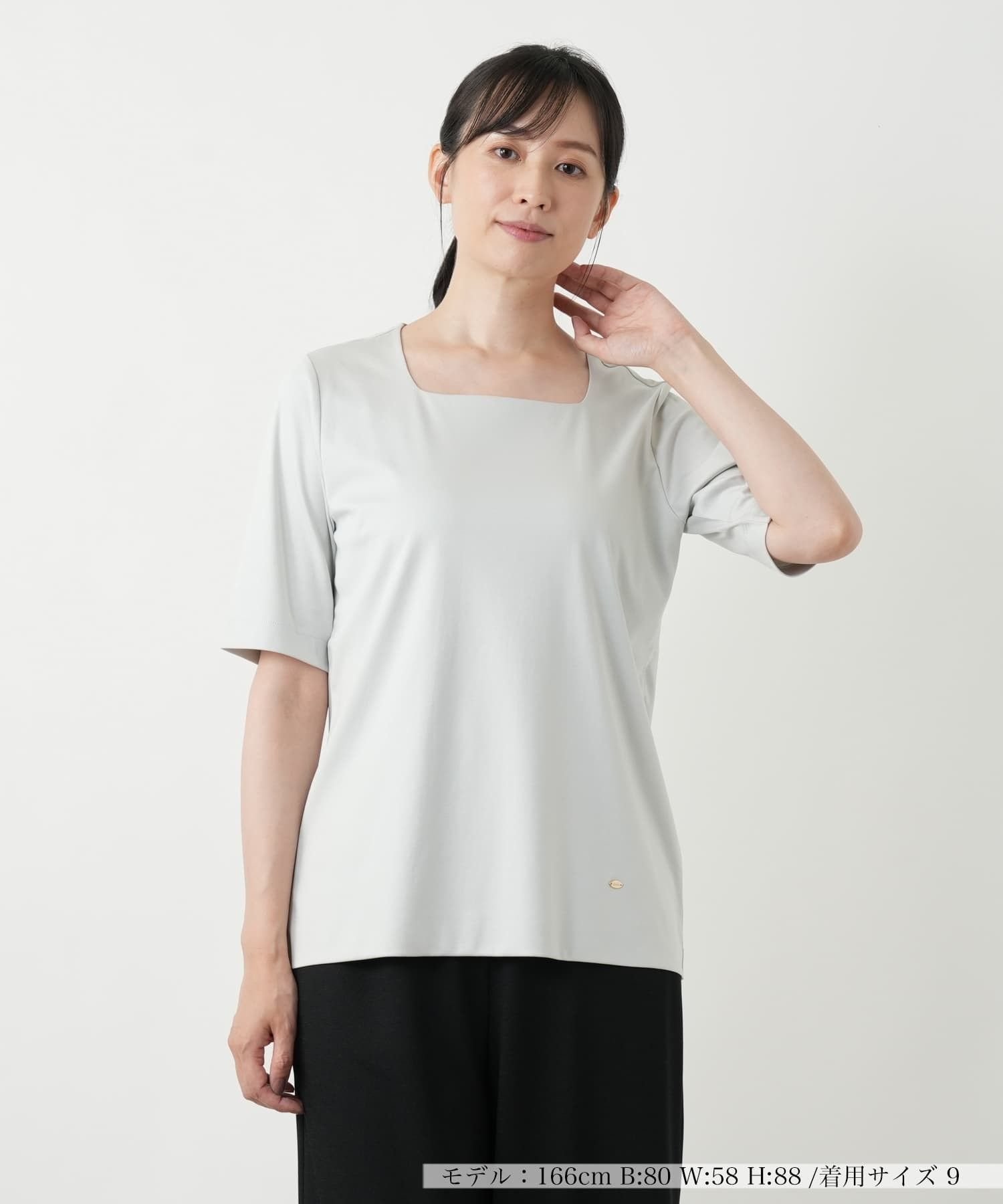 Leilian スクエアネックカットソー レリアン トップス カットソー・Tシャツ ホワイト ネイビー