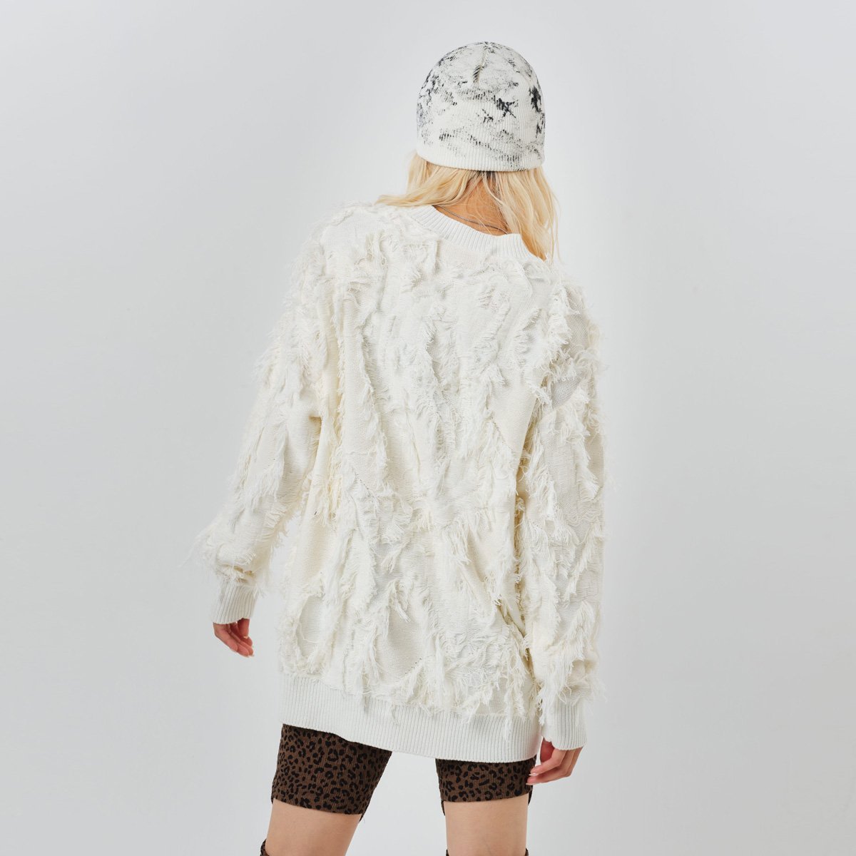 atmos pink atmos pink Heart Logo Fringe Knit Top OFFWHITE アトモス トップス ニット ホワイト