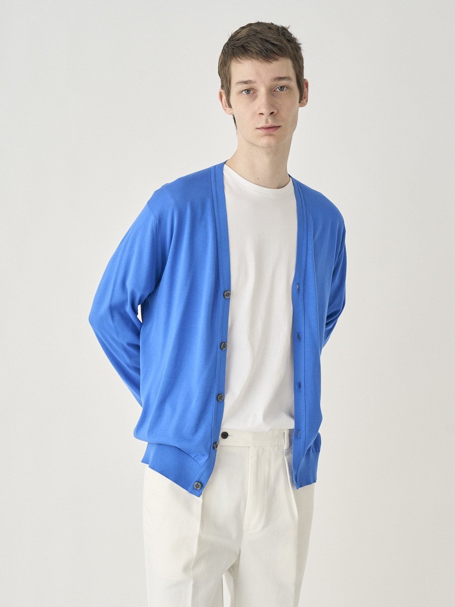 JOHN SMEDLEY V-neck Long sleeved Cardigan ｜ WISTING ｜ 30G MODERN FIT ジョンスメドレー トップス ニット ブルー【送料無料】