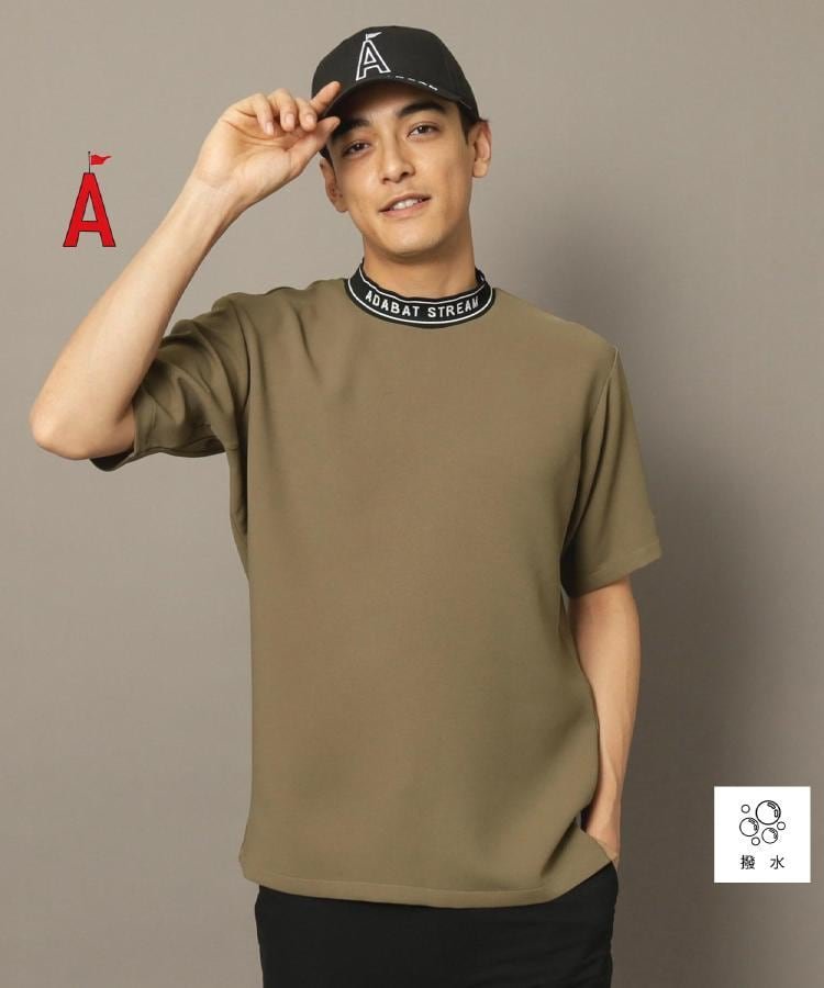 【SALE／30%OFF】ADABAT STREAM 撥水加工 ロゴラインストレッチモックネックT アダバット トップス カットソー・Tシャツ ベージュ ブラック【送料無料】