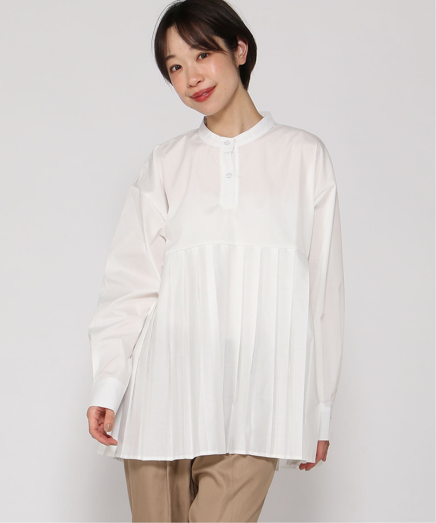 FReePLACe/(W)プリーツ長袖シャツ ミニョントレフル ルームヨンマルサンセレクティッド トップス シャツ・ブラウス ブラック ホワイト