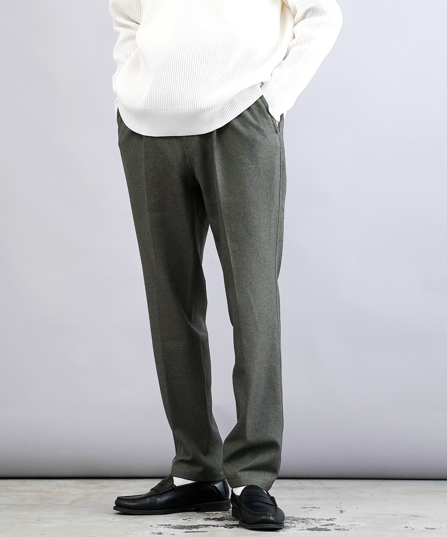 JIGGYS SHOP SELECT ウール調ワンタックテーパードパンツ スラックス ジギーズショップ パンツ スラックス・ドレスパンツ ブラウン グレー ブラック