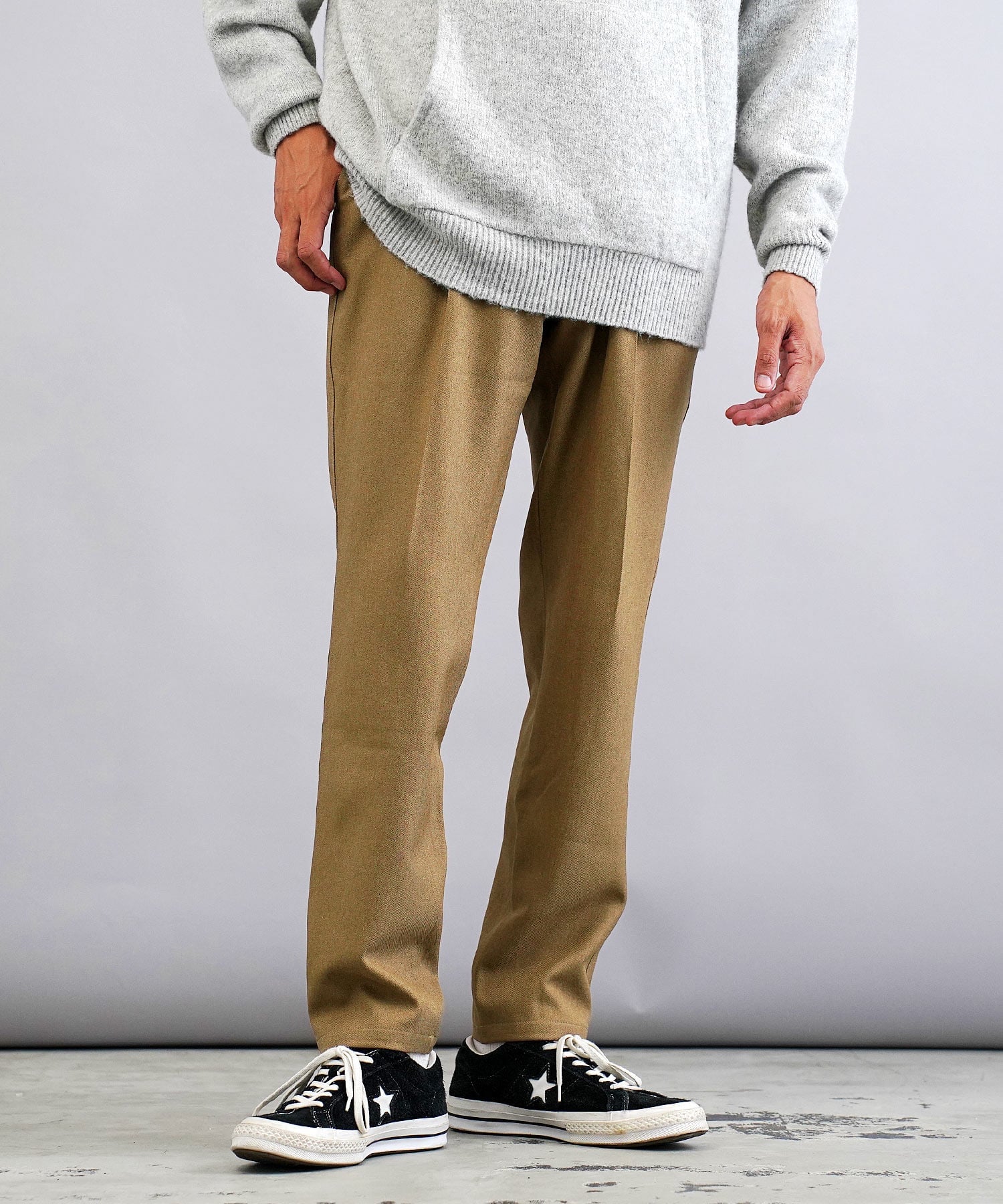 JIGGYS SHOP SELECT ウール調ワンタックテーパードパンツ スラックス ジギーズショップ パンツ スラックス・ドレスパンツ ブラウン グレー ブラック