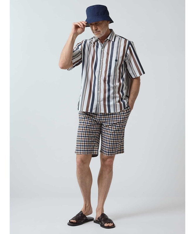 【SALE／20%OFF】Aquascutum MEN AQ Stripe Short Sleeve Shirt アクアスキュータム トップス シャツ・ブラウス ネイビー【送料無料】