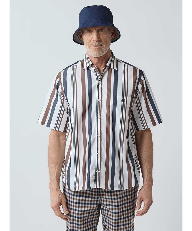 【SALE／20%OFF】Aquascutum MEN AQ Stripe Short Sleeve Shirt アクアスキュータム トップス シャツ・ブラウス ネイビー【送料無料】