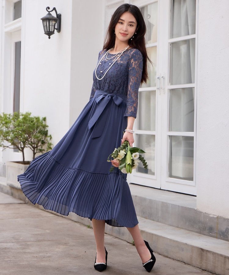 DRESS+ レース*プリーツのパーティーワンピース ドレスプラス ワンピース・ドレス ドレス パープル ブルー ネイビー ブラック【送料無料】のサムネイル