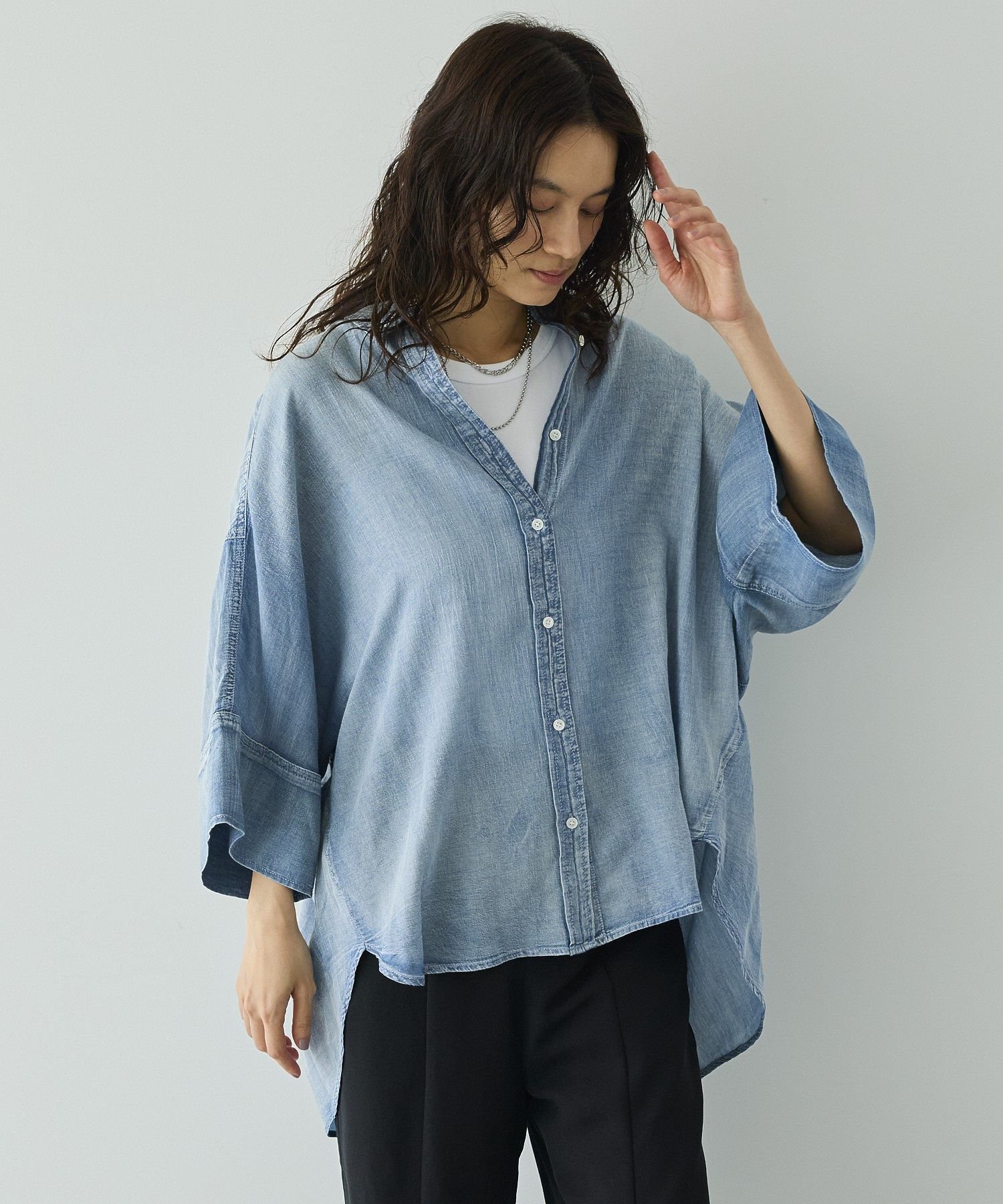 GARAGE OF GOOD CLOTHING シアーデニムビッグカフスドルマンシャツ ガレージ オブ グッド クロージング トップス シャツ・ブラウス グレー ブルー【送料無料】