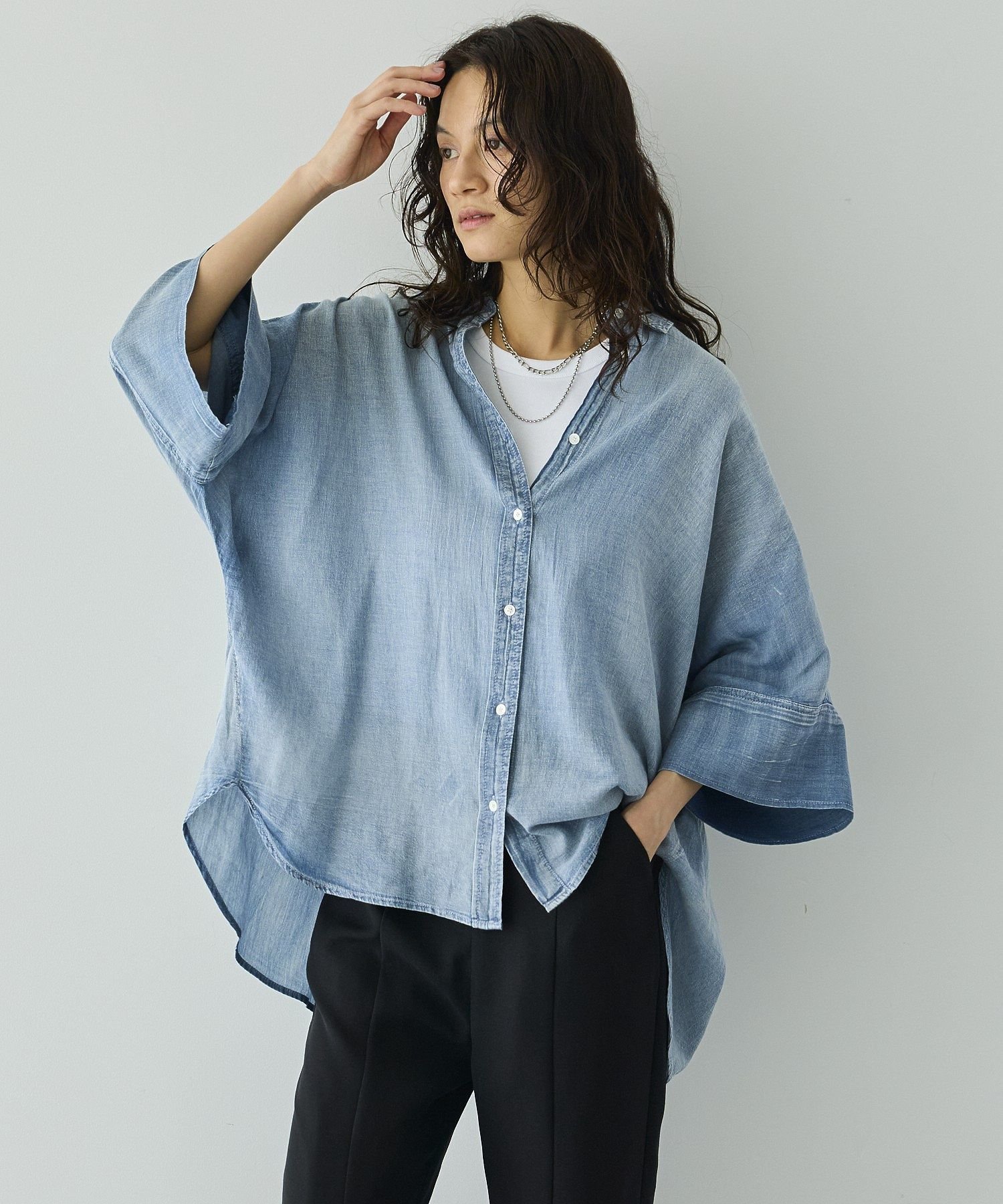 GARAGE OF GOOD CLOTHING シアーデニムビッグカフスドルマンシャツ ガレージ オブ グッド クロージング トップス シャツ・ブラウス グレー ブルー【送料無料】