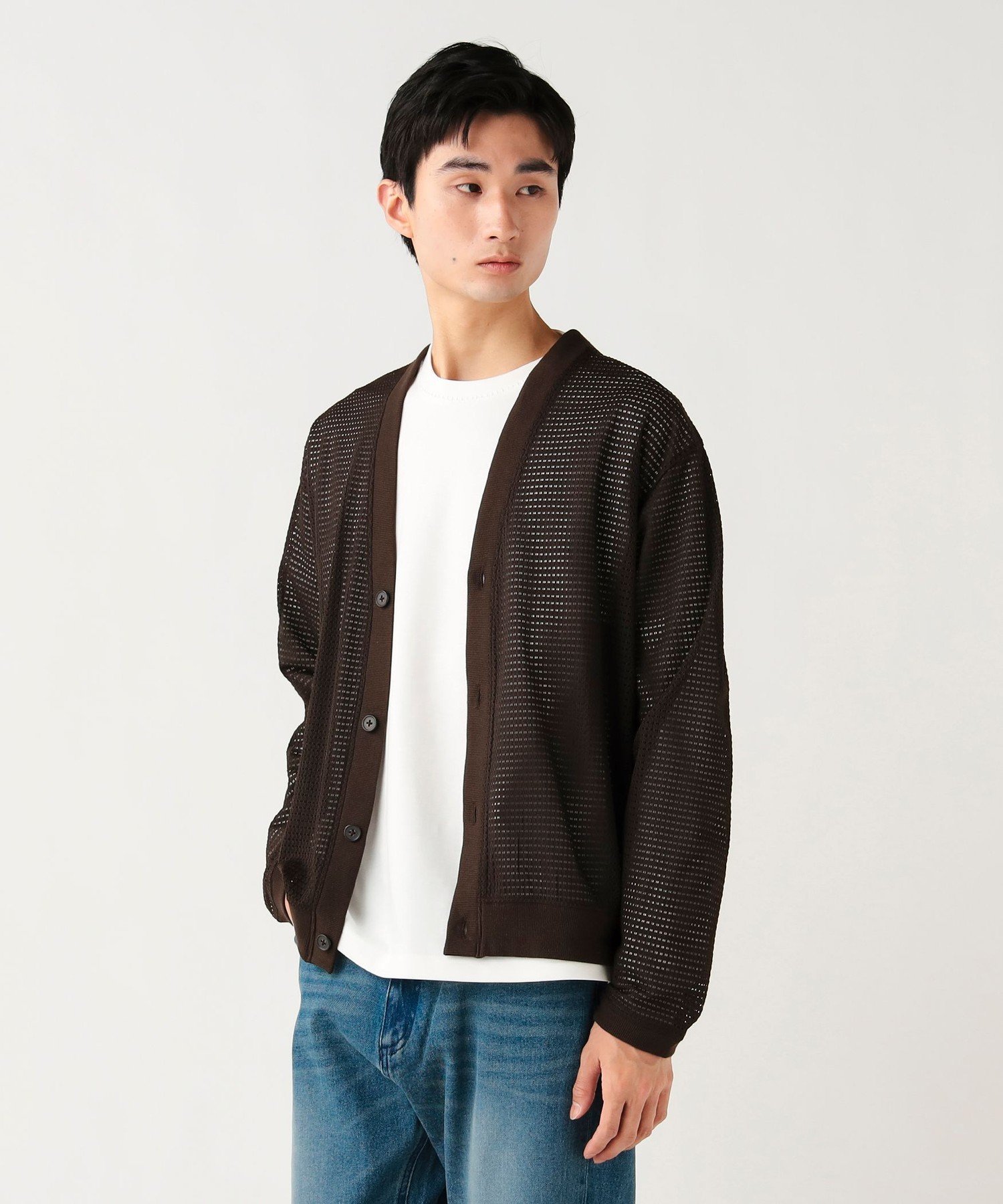 【SALE／50%OFF】BEAMS HEART MEN 【8/13値下げ】スカシリブ メッシュカーディガン ビームス ハート トップス スウェット・トレーナー ブラック ブラウン