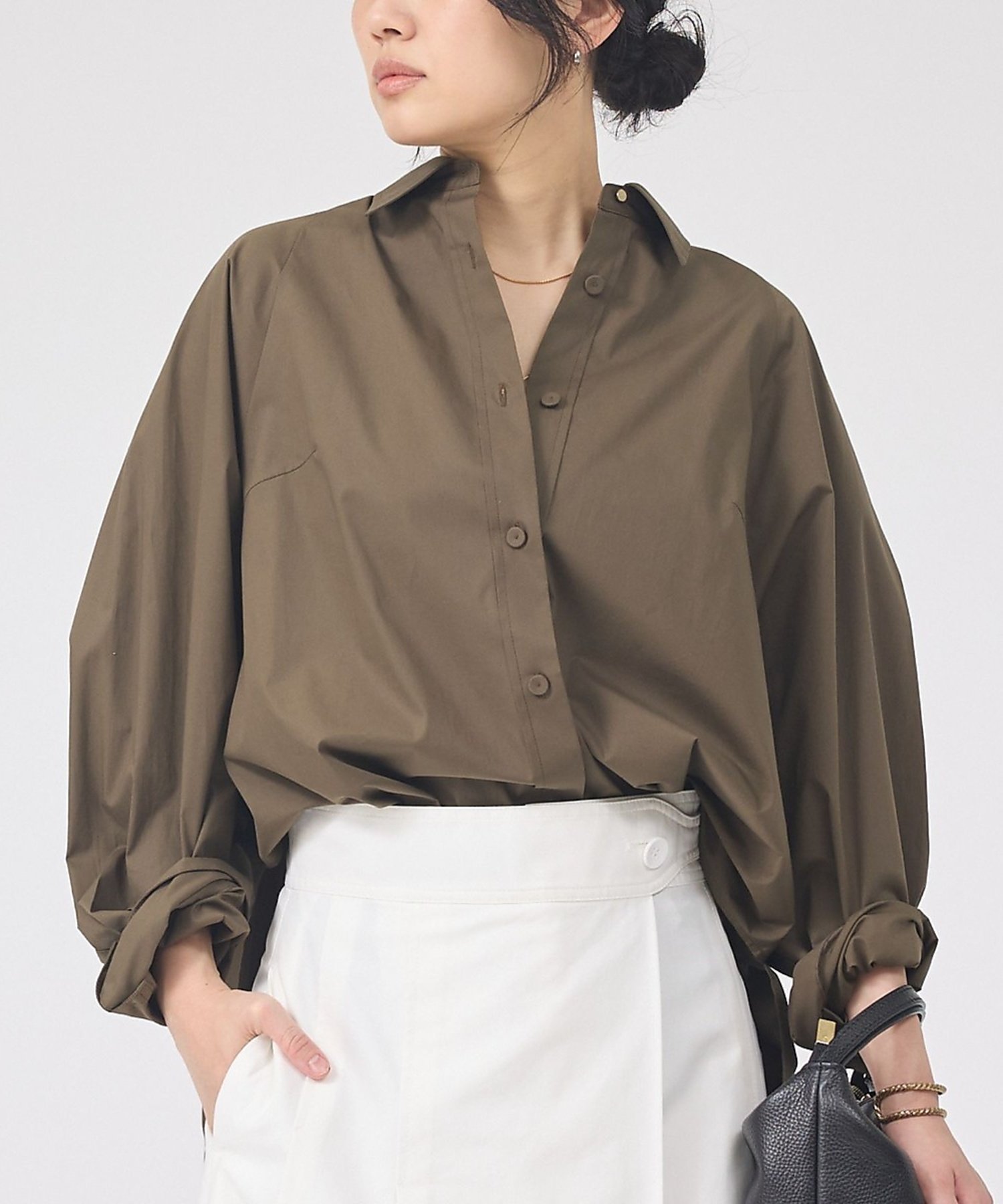 Rouge vif la cle ドルマンストレッチブロードビックシャツ ルージュ・ヴィフ ラクレ トップス シャツ・ブラウス ホワイト カーキグリーン ブルー