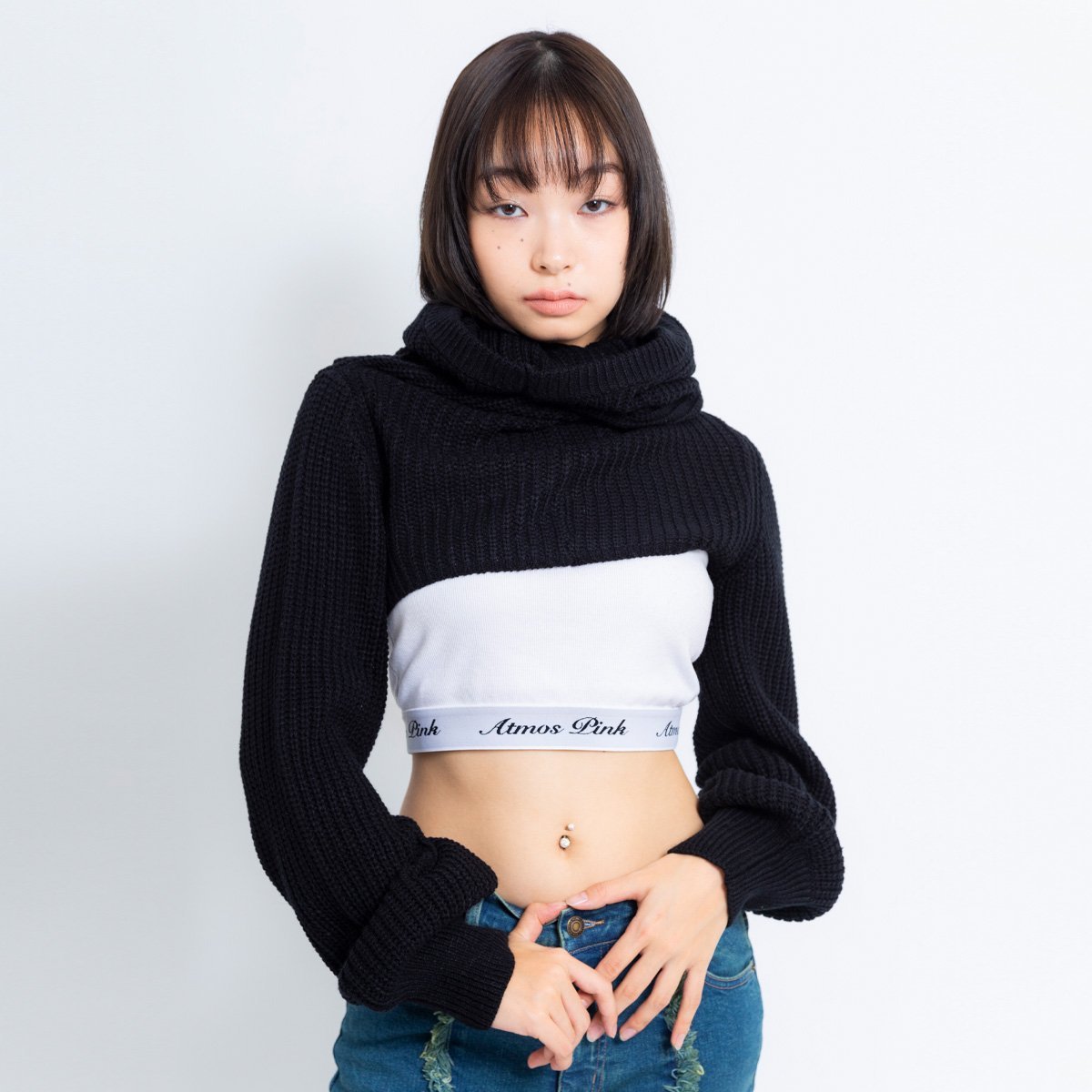 atmos pink atmos pink バラクラバ ニットトップス BLACK アトモス トップス ニット ブラック【送料無料】