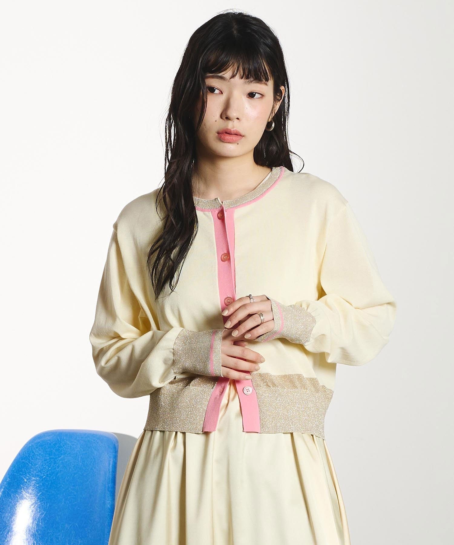 ROSE BUD COLOR CARDIGAN ローズバッド トップス ニット レッド イエロー ブラック