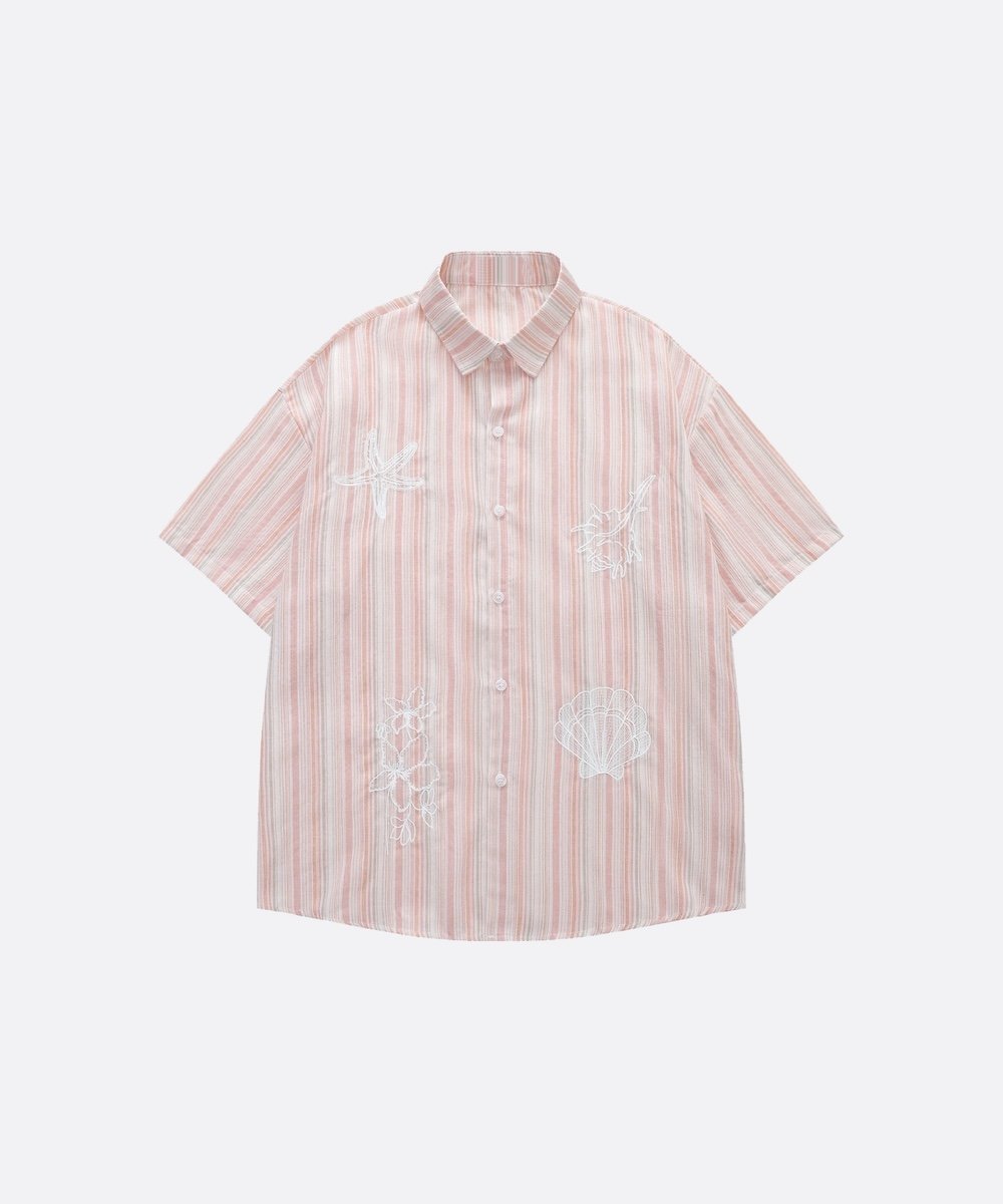 U:UME Sea Pattern Stripe Shirt ユーム トップス シャツ・ブラウス ピンク ブルー