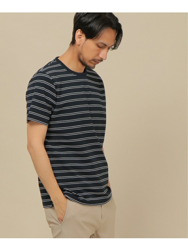 IKKA LOUNGE ミラノリブボーダークールネックT イッカ トップス カットソー・Tシャツ ホワイト ネイビー ブラウン