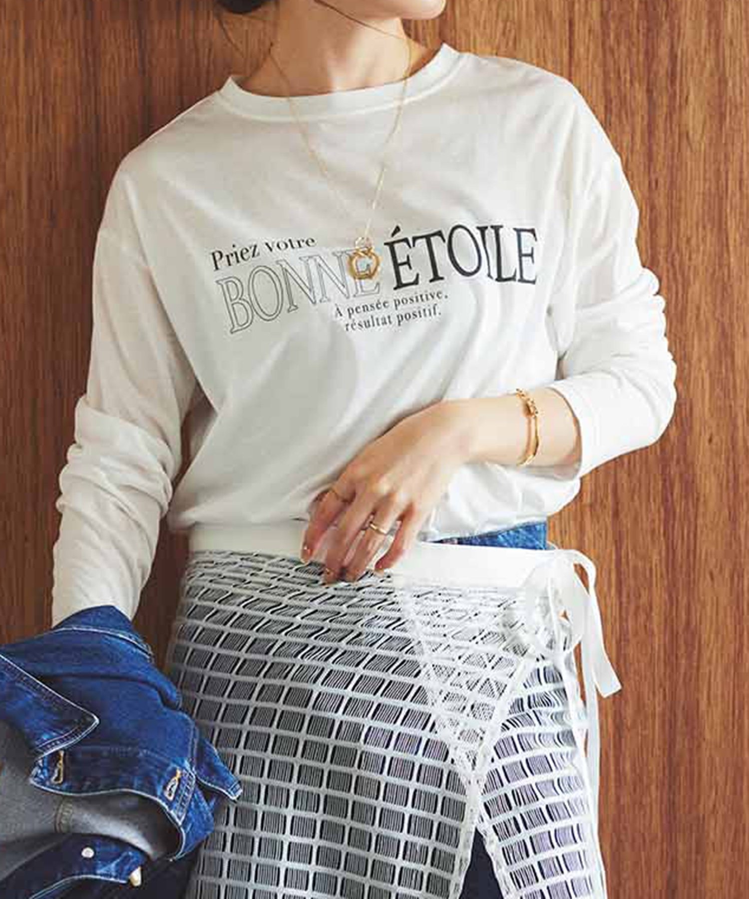 le.coeur blanc 《手洗い可能》BONNE ETOILE ロンTEE ルクールブラン トップス カットソー・Tシャツ グレー ホワイト