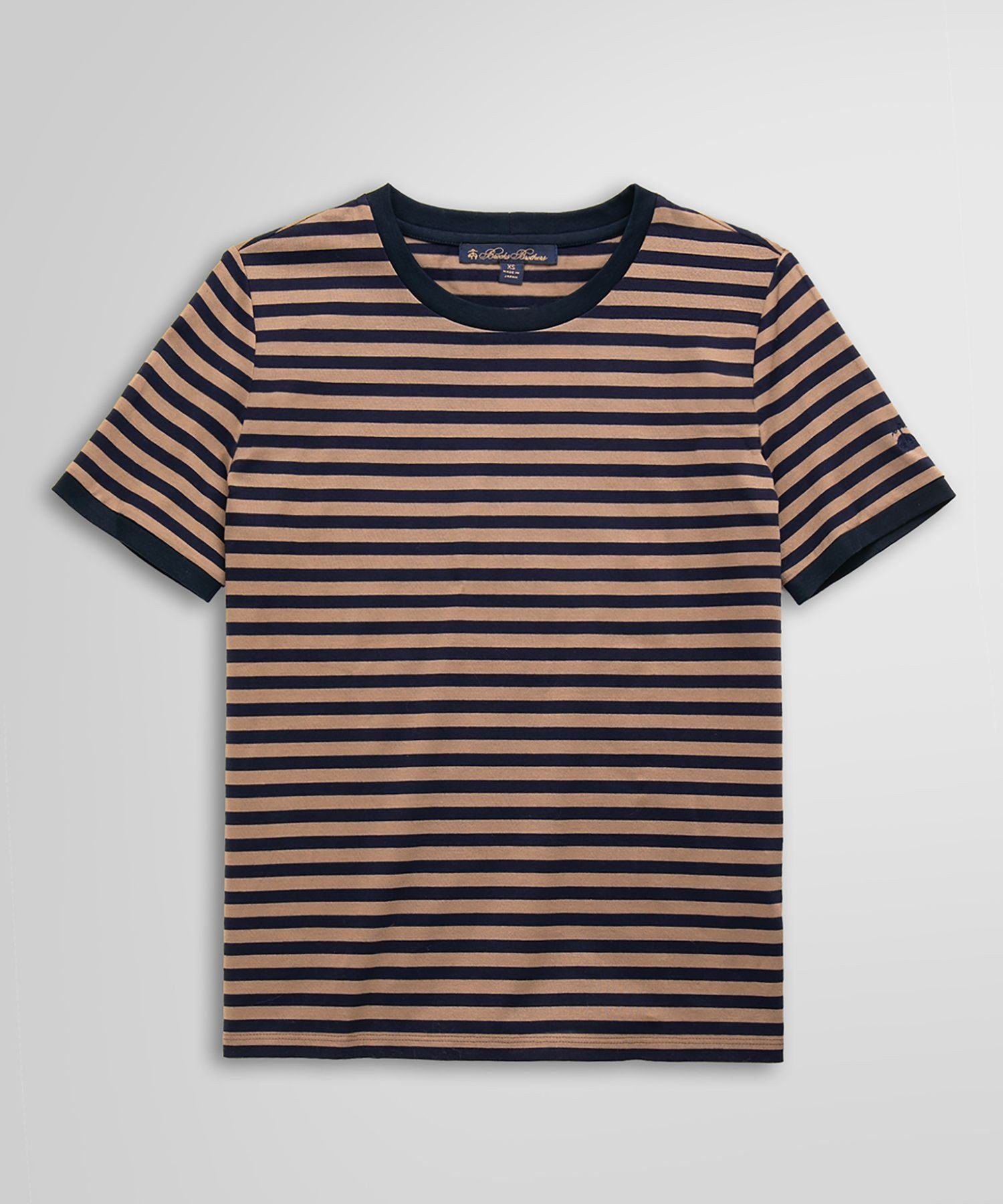BROOKS BROTHERS コットン ストライプ リンガーTシャツ ブルックス ブラザーズ トップス カットソー・Tシャツ ブラウン ベージュ【送料無料】