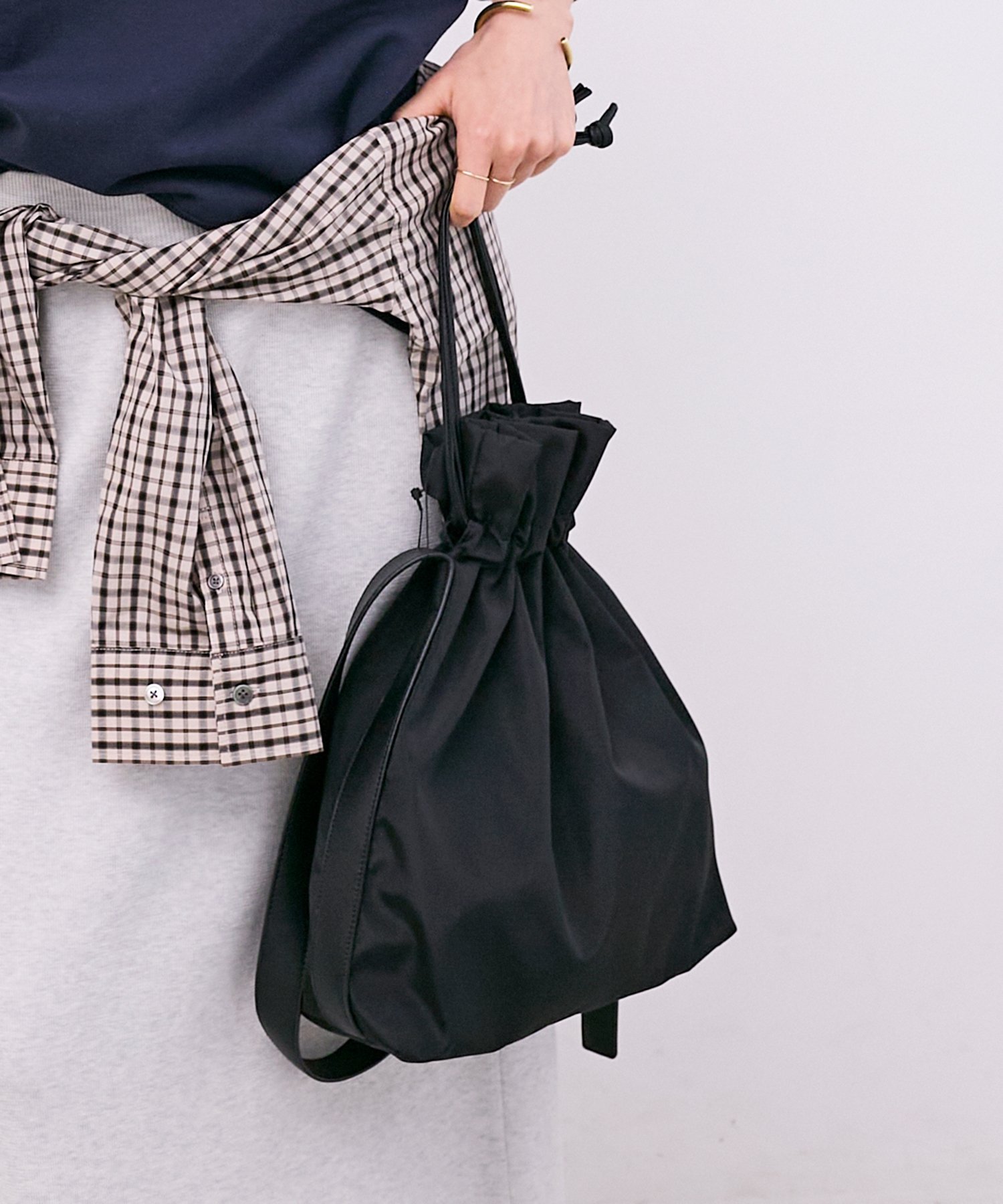 【SALE／20%OFF】le.coeur blanc 【軽量素材】2WAY巾着ショルダー ルクールブラン バッグ ショルダーバッグ ブラック ベージュ【送料無料】