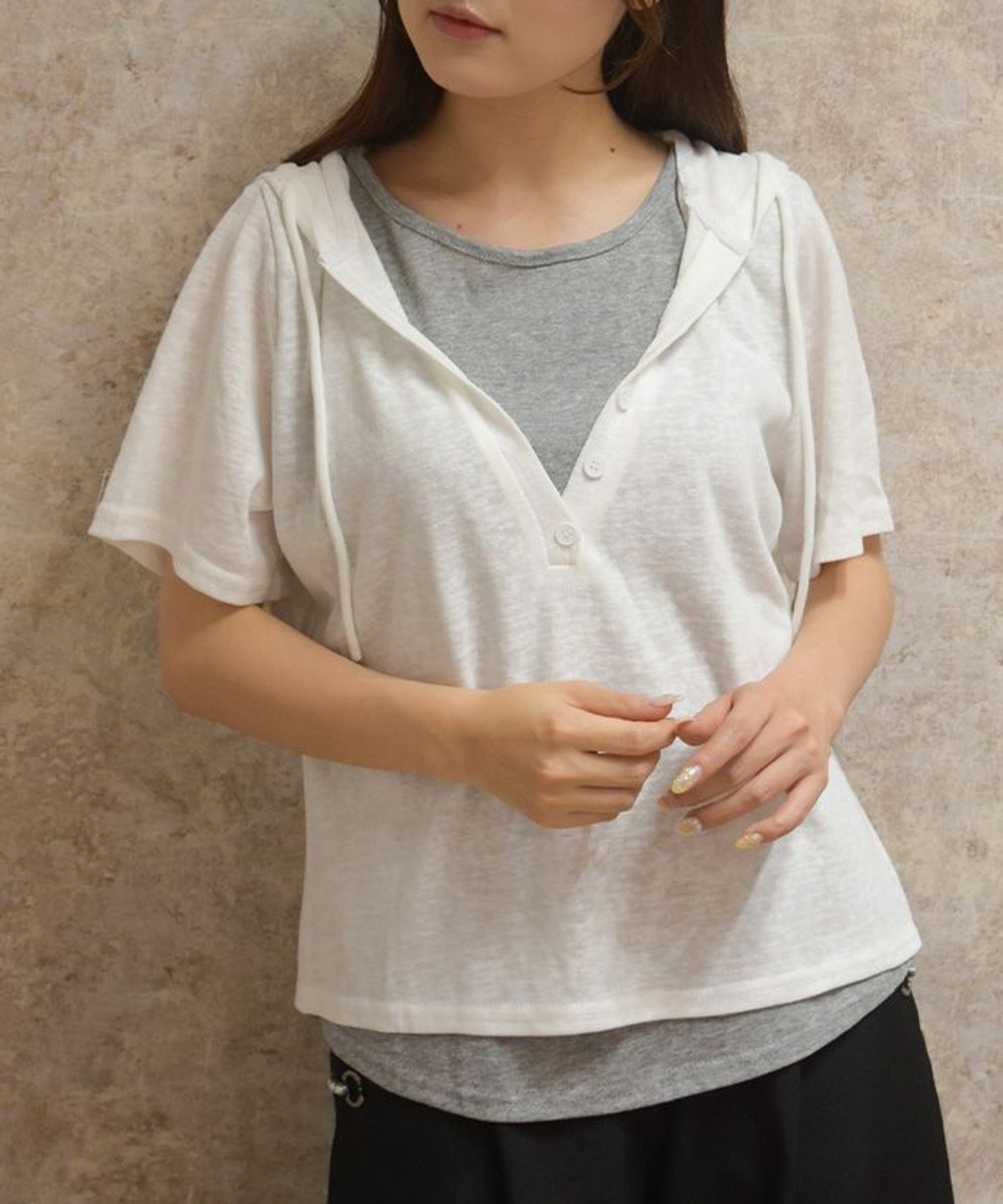 レイヤード配色パーカー アクシーズファム トップス カットソー・Tシャツ ホワイト ブルー
