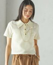 SHIPS WOMEN 《予約》小泉里子コラボ:シャーリング ジャカード ポロ シップス トップス ポロシャツ ブラック ホワイト【送料無料】