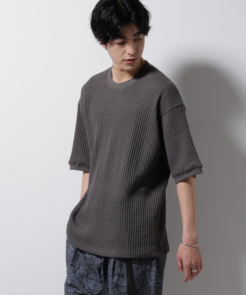 NANO universe オニワッフルビッグTシャツ 五分袖 ナノユニバース トップス カットソー・Tシャツ グリーン ブルー ホワイト ブラック