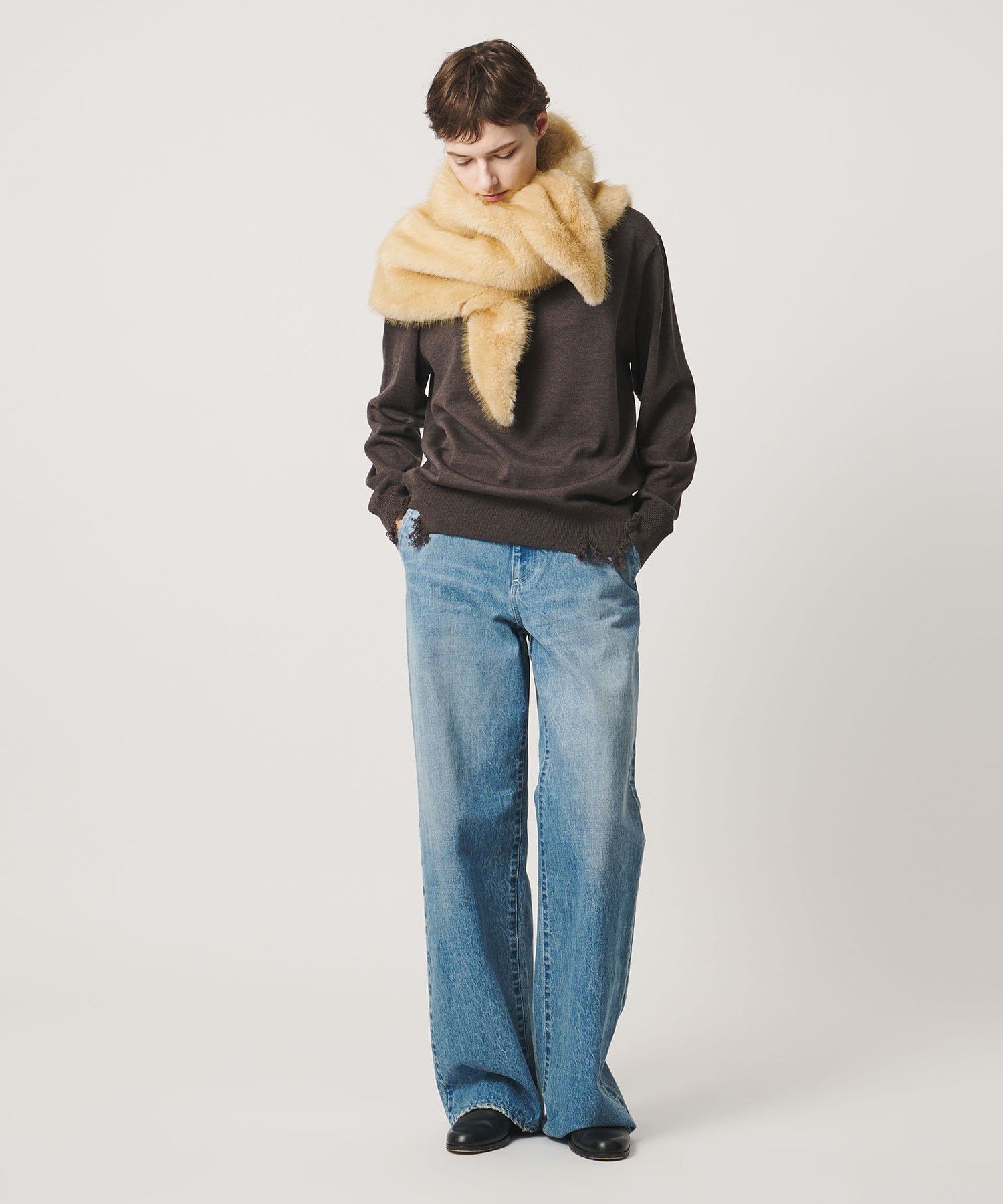 ＜LOEFF＞フェイクファー リバーシブル スカーフ UNISEX ユナイテッドアローズ ファッション雑貨 スカーフ・バンダナ ベージュ ブラウン
