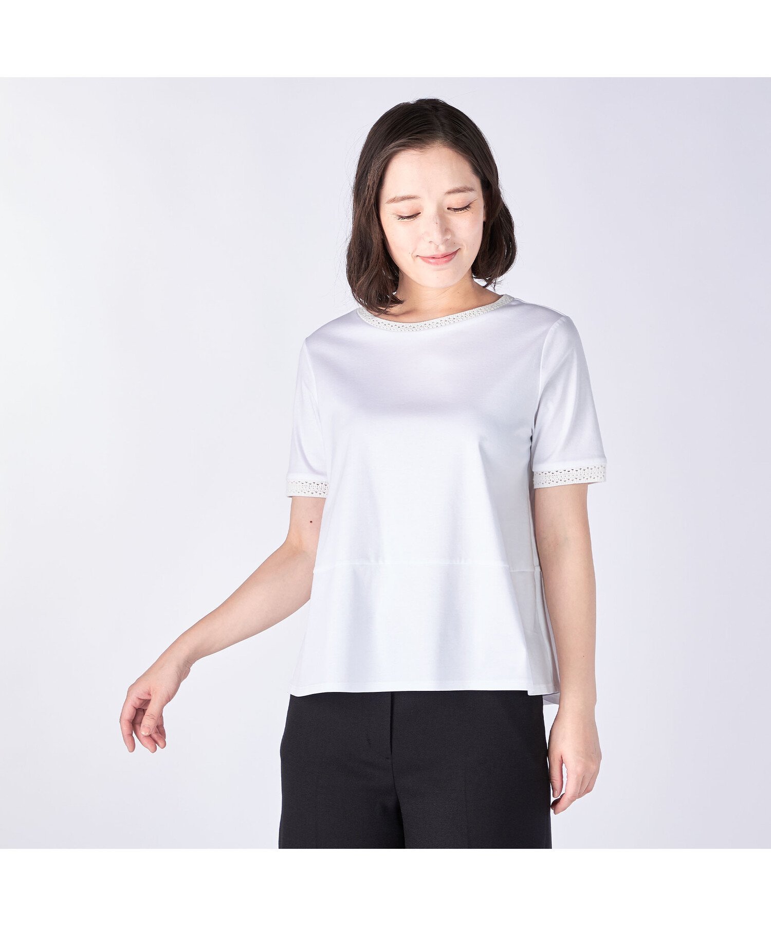 KEITH 【Lサイズ】クロッシェジャージーカットソー キース トップス カットソー・Tシャツ ネイビー ホワイト グリーン