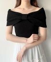 【SALE/28%OFF】JUNOAH mipiarl リボンオフショルニット ジュノア トップス ニット グレー ブラック ホワイト【送料無料】