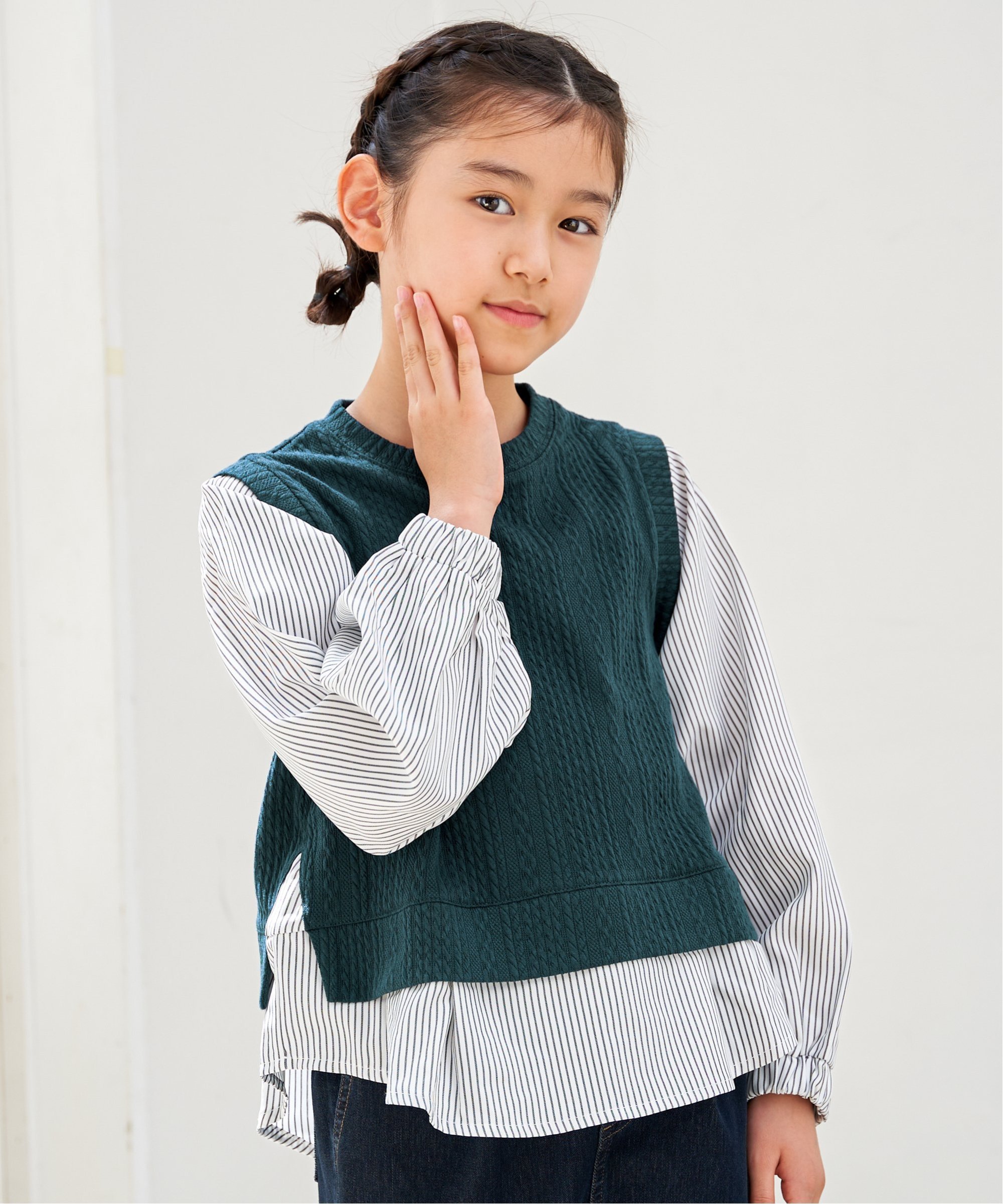 【SALE／30%OFF】ikka 【親子コーデ】ケーブル柄レイヤードプルオーバー(120~160cm) イッカ トップス ..