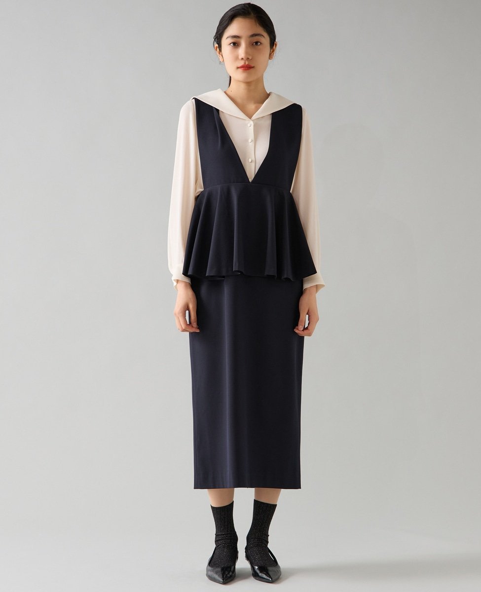 TIARA ペプラムジャンパースカート ティアラ ワンピース・ドレス ジャンパースカート ネイビー【送料無..