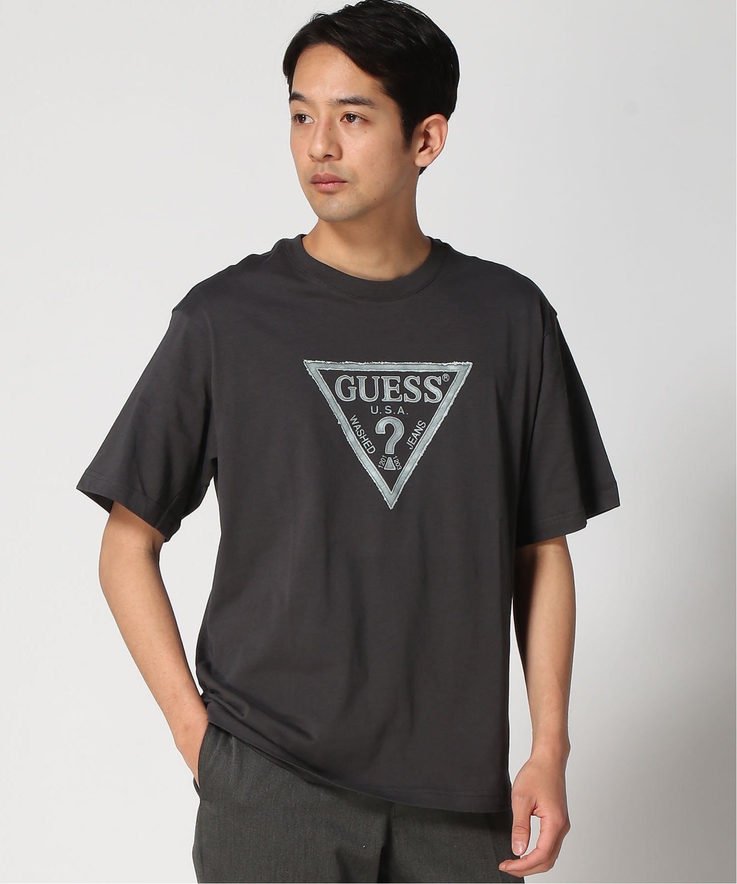 GUESS/(M)MEN'S S/Slv Tee Shirt カットソー Tシャツ ロゴTシャツ ゲス トップス カットソー・Tシャツ グレー ホワイト