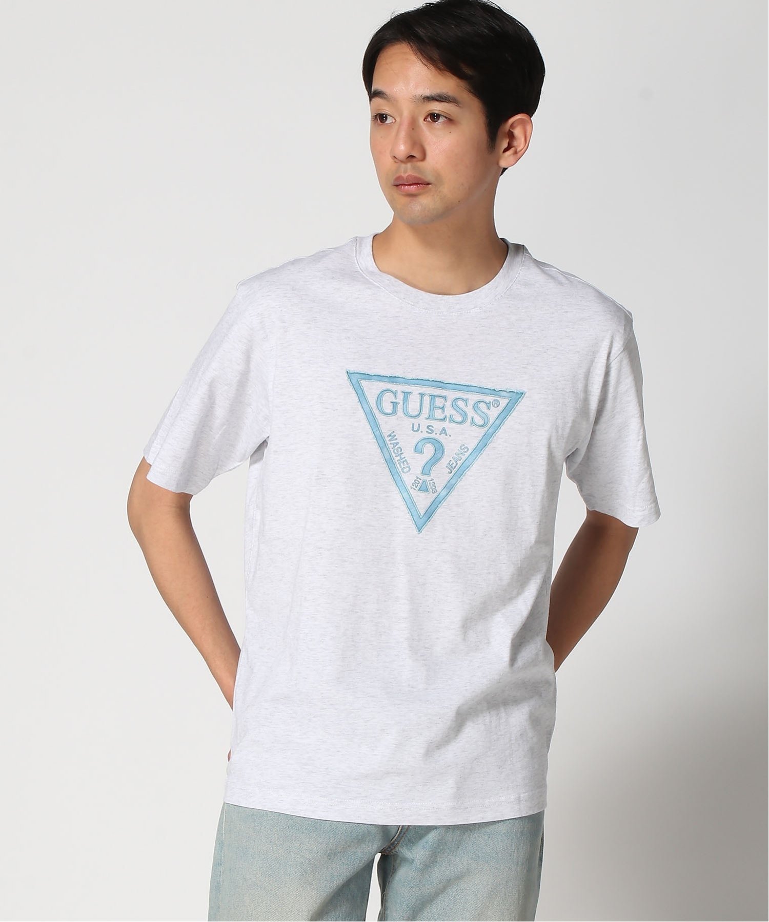 GUESS/(M)MEN'S S/Slv Tee Shirt カットソー Tシャツ ロゴTシャツ ゲス トップス カットソー・Tシャツ グレー ホワイト