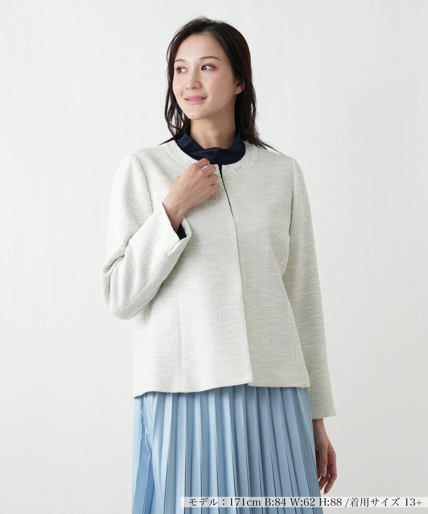Leilian PLUS HOUSE ノーカラージャケット レリアン プラスハウス ジャケット・アウター テーラードジャケット・ブレザー ホワイト