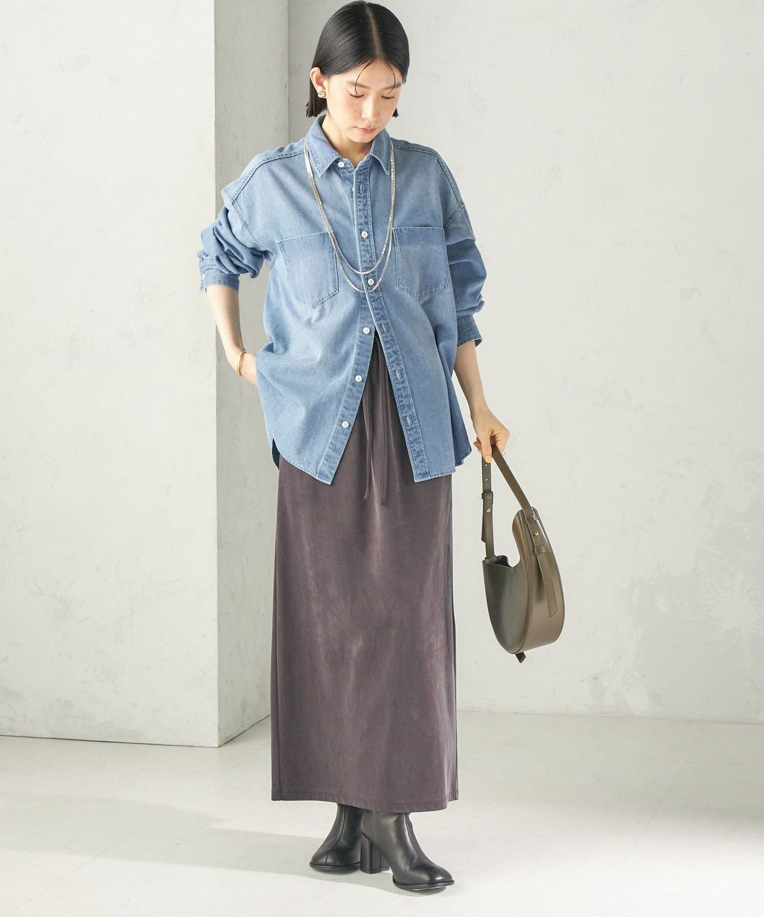 WOMEN ＜洗濯機可能＞7.8 oz デニム オーバー シャツ シップス トップス シャツ・ブラウス ブルー