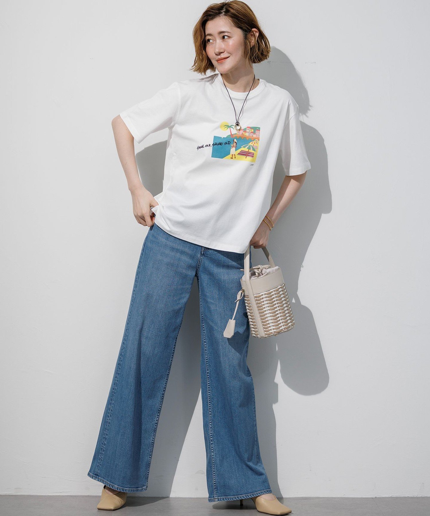 23区 S Lauren Rolwing コラボ グラフィックプリント Tシャツ ニジュウサンク トップス カットソー・Tシャツ ホワイト