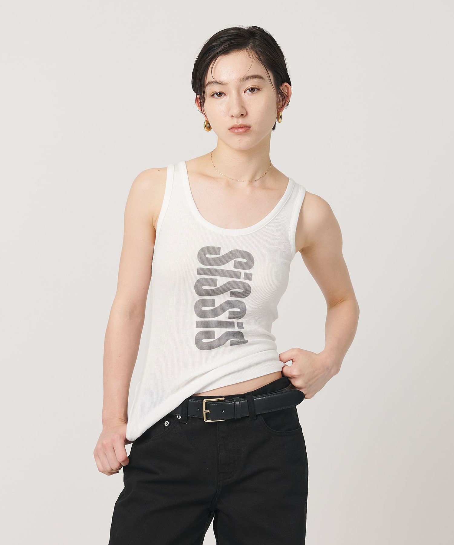 ER ＜ER＞SIS グラフィック リブ タンクトップ ビューティー＆ユース ユナイテッドアローズ トップス ノースリーブ・タンクトップ ブラック ホワイト